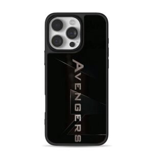 Avengers metal text on split black iPhone 16 Pro Max Black Case
