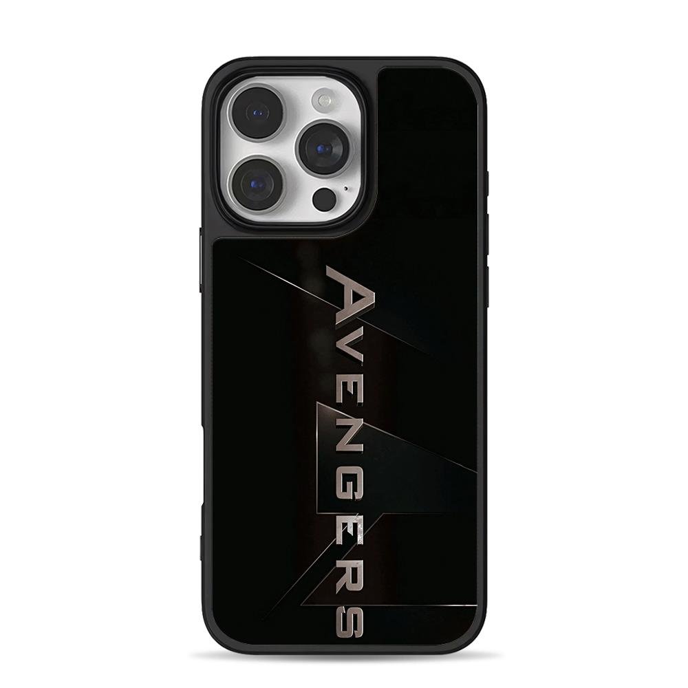 Avengers metal text on split black iPhone 16 Pro Max Black Case Avengers metal text on split black iPhone 16 Pro Max Black Case