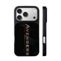 Avengers metal text on split black iPhone 17 Pro Max Black Case