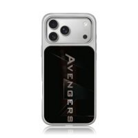 Avengers metal text on split black iPhone 17 Pro Max Electroplated Silver Case1