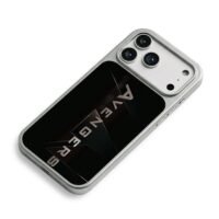 Avengers metal text on split black iPhone 17 Pro Max Electroplated Silver Case2