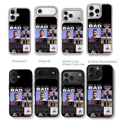 Bad Bunny 2024 photo collage Chris Brown Phone Case Black Electroplated Silver For Iphone 11 To 17