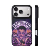 Bad Bunny collage purple text iPhone 17 Pro Max Black Case