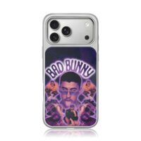 Bad Bunny collage purple text iPhone 17 Pro Max Electroplated Silver Case1