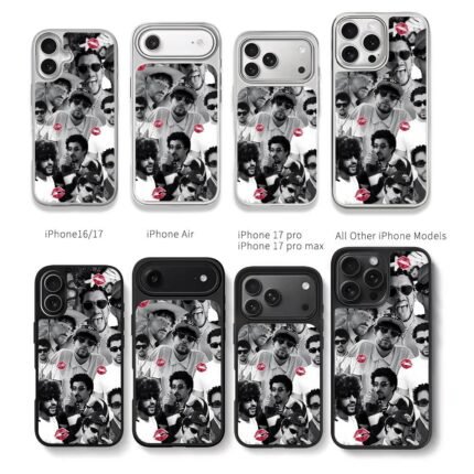 Bad Bunny collage red lips Chris Brown Phone Case Black Electroplated Silver For Iphone 11 To 17