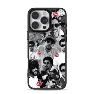 Bad Bunny collage red lips Phone Case for iPhone 11-17 & Samsung Galaxy S24-S26