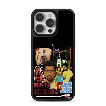 Bad Bunny frog collage art iPhone 16 Pro Max Black Case