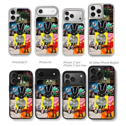 Bad Bunny logo album collage Chris Brown Phone Case Black Electroplated Silver For Iphone 11 To 17