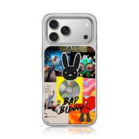 Bad Bunny logo album collage iPhone 17 Pro Max Electroplated Silver Case1