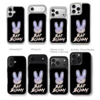 Bad Bunny logo and BAD BUNNY text Chris Brown Phone Case Black Electroplated Silver For Iphone 11 To 17