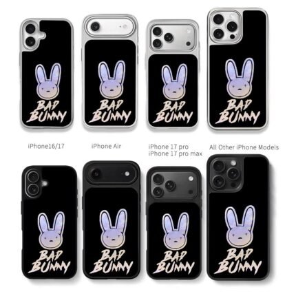 Bad Bunny logo and BAD BUNNY text Chris Brown Phone Case Black Electroplated Silver For Iphone 11 To 17