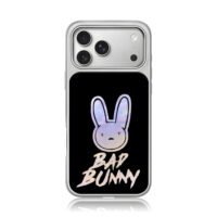 Bad Bunny logo and BAD BUNNY text iPhone 17 Pro Max Electroplated Silver Case1