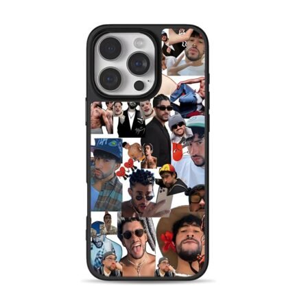 Bad Bunny multi photo collage iPhone 16 Pro Max Black Case