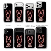 Bad bunny neon head logo and text Chris Brown Phone Case Black Electroplated Silver For Iphone 11 To 17