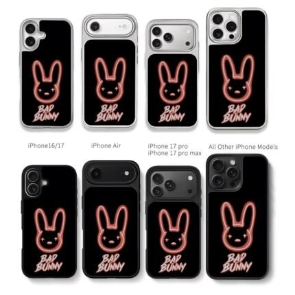 Bad bunny neon head logo and text Chris Brown Phone Case Black Electroplated Silver For Iphone 11 To 17