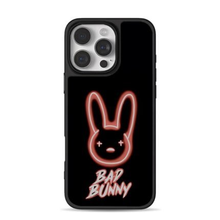 Bad bunny neon head logo and text iPhone 16 Pro Max Black Case