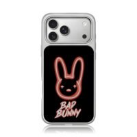 Bad bunny neon head logo and text iPhone 17 Pro Max Electroplated Silver Case1