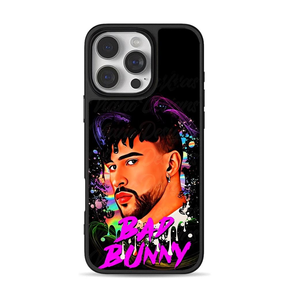 Bad Bunny neon portrait pink text iPhone 16 Pro Max Black Case Bad Bunny neon portrait pink text iPhone 16 Pro Max Black Case