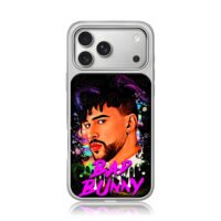 Bad Bunny neon portrait pink text iPhone 17 Pro Max Electroplated Silver Case1