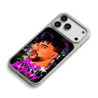 Bad Bunny neon portrait pink text iPhone 17 Pro Max Electroplated Silver Case2
