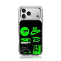 Bad Bunny Nike Spotify neon prints iPhone 17 Pro Max Electroplated Silver Case1