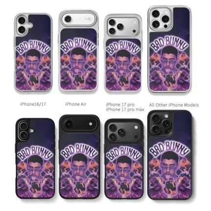 Bad Bunny purple neon collage Chris Brown Phone Case Black Electroplated Silver For Iphone 11 To 17