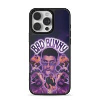 Bad Bunny purple neon collage iPhone 16 Pro Max Black Case