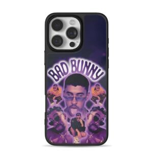 Bad Bunny purple neon collage iPhone 16 Pro Max Black Case
