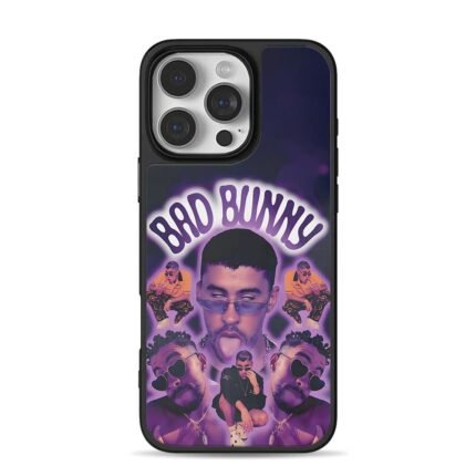 Bad Bunny purple neon collage iPhone 16 Pro Max Black Case