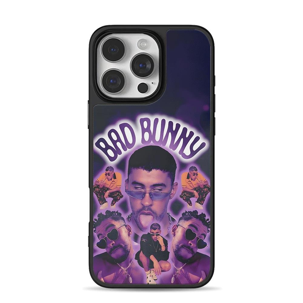 Bad Bunny purple neon collage iPhone 16 Pro Max Black Case Bad Bunny purple neon collage iPhone 16 Pro Max Black Case