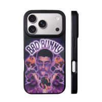 Bad Bunny purple neon collage iPhone 17 Pro Max Black Case