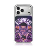 Bad Bunny purple neon collage iPhone 17 Pro Max Electroplated Silver Case1