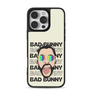 Bad Bunny rainbow heart shades iPhone 16 Pro Max Black Case