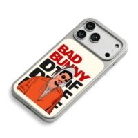 Bad Bunny red black text art iPhone 17 Pro Max Electroplated Silver Case2