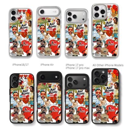 Bad Bunny red heart stickers Chris Brown Phone Case Black Electroplated Silver For Iphone 11 To 17