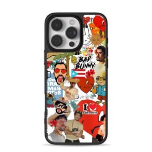 Bad Bunny red heart stickers iPhone 16 Pro Max Black Case