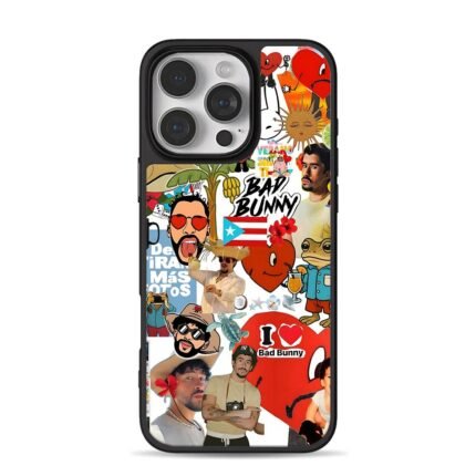 Bad Bunny red heart stickers iPhone 16 Pro Max Black Case