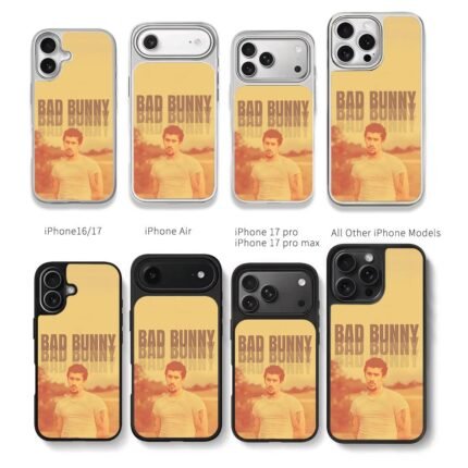 Bad Bunny repeated text photo Chris Brown Phone Case Black Electroplated Silver For Iphone 11 To 17