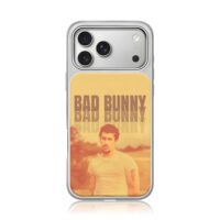 Bad Bunny repeated text photo iPhone 17 Pro Max Electroplated Silver Case1