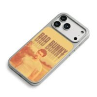Bad Bunny repeated text photo iPhone 17 Pro Max Electroplated Silver Case2