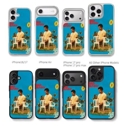 Bad Bunny tropical chair print Chris Brown Phone Case Black Electroplated Silver For Iphone 11 To 17