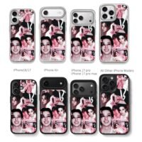 Bang Chan pink photo collage Chris Brown Phone Case Black Electroplated Silver For Iphone 11 To 17