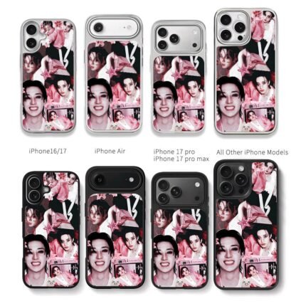 Bang Chan pink photo collage Chris Brown Phone Case Black Electroplated Silver For Iphone 11 To 17