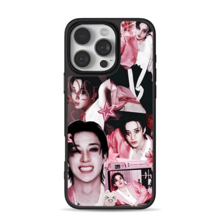Bang Chan pink photo collage iPhone 16 Pro Max Black Case