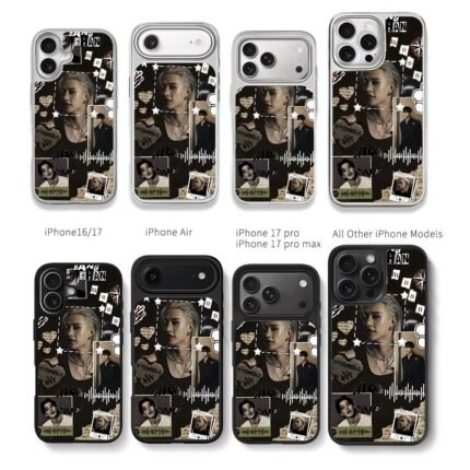 Bang Chan SKZ retro music collage Chris Brown Phone Case Black Electroplated Silver For Iphone 11 To 17