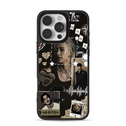 Bang Chan SKZ retro music collage iPhone 16 Pro Max Black Case