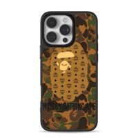 Bape x MCM camo ape head print iPhone 16 Pro Max Black Case