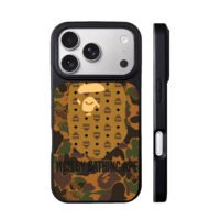 Bape x MCM camo ape head print iPhone 17 Pro Max Black Case