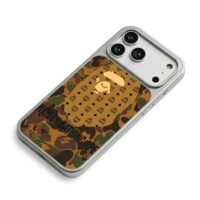 Bape x MCM camo ape head print iPhone 17 Pro Max Electroplated Silver Case2