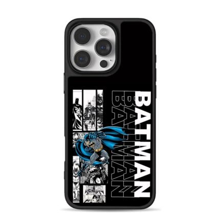 Batman comic panels with repeated BATMAN lettering iPhone 16 Pro Max Black Case